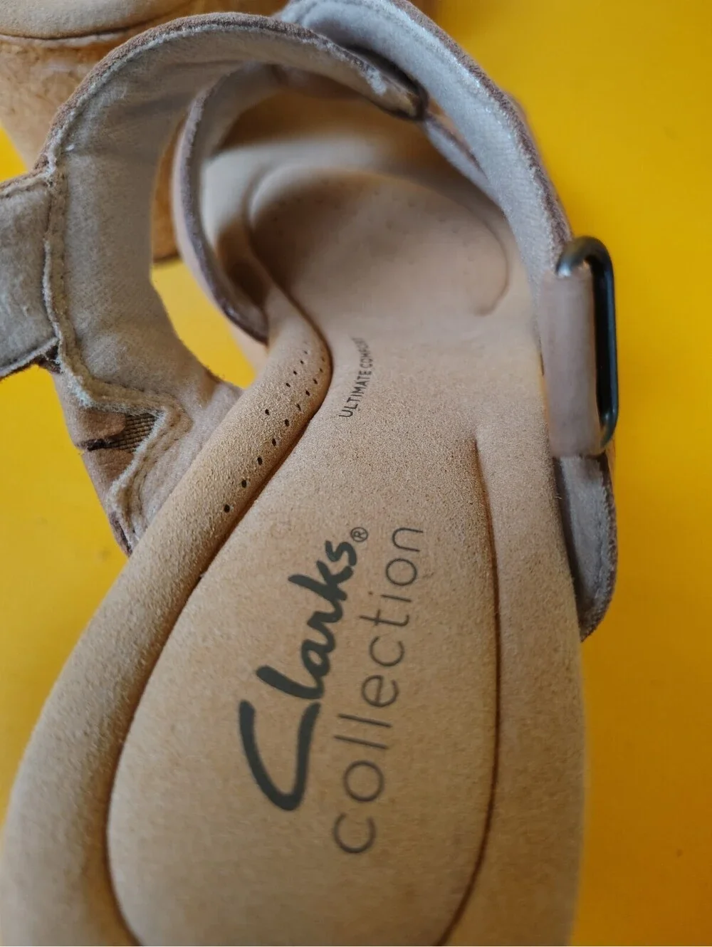 Clarks Giselle Beach Suede Cork Wedge Sandals Pink Taupe Slingback Womens Size 8